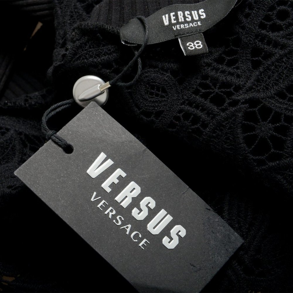 Versus by Versace Women's Black Floral Print Lace See Through Crewneck Sweater - Picture 6 of 7